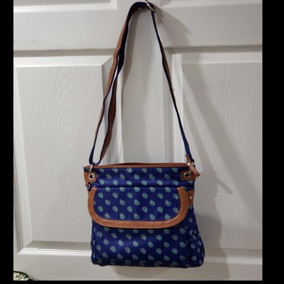 Laura Scott Blue Paisley Crossbody Bag Nylon, Magnetic Flap & Zipper, Adjustable - Picture 4 of 11